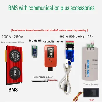 Smart BMS 200A250A+Bluetooth+RS485 +CANBus+UART, ko izmanto Li-ion/ LiFePo4 /LTO baterijas savienoti 5-32series par EV E-bike