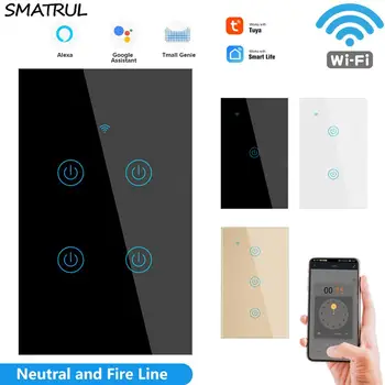 SMATRUL Tuya Touch Sienas WiFi Slēdzis Gaismas Lietotni Smart Dzīves Neitrāls Vads Vajadzīgs MUMS 1/2/3/4 banda Stikla Google Home Alexa 110V, 220V