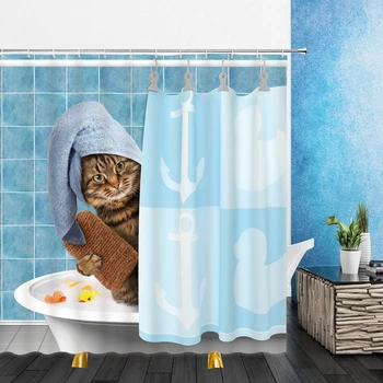 Smieklīgi Dzīvnieku Dušas Aizkari Apdare Cute Pet Cat Mājas Vannas Istaba Dekori Poliestera Vannas Drānu, Kas Karājas Aizkaru Komplekts Ar Āķi
