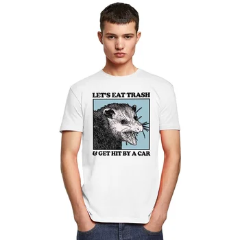 Smieklīgi Pieņemsim Ēst Trash Get Hit Ar Auto, T Kreklu apdruka Vīriešu Kokvilnas possum mīļotājiem t-veida Topi Īsām Piedurknēm Drukāts Jenots T Drēbes