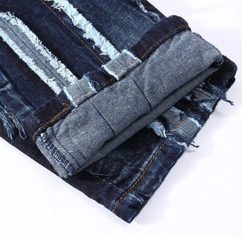 Sokotoo Vīriešu modes raibs savienoti ripped džinsi Vīriešu personības ādas kniežu slim taisnas džinsa bikses Bezmaksas piegāde