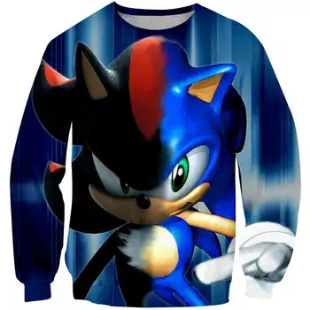 Sonic 3D Drukas Zēniem ar garām Piedurknēm Krekls Cool Anime Sonic Ēnu Astes Zīmes Attēls Bērni O-veida kakla Džemperis Hoodies