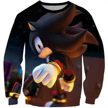 Sonic 3D Drukas Zēniem ar garām Piedurknēm Krekls Cool Anime Sonic Ēnu Astes Zīmes Attēls Bērni O-veida kakla Džemperis Hoodies