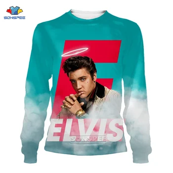 SONSPEE 2020. gadam Streetwear Elviss Preslijs sporta Krekls pelēkā vārna Vīriešiem O-veida Kakla ar garām Piedurknēm Vintage Harajuku Elviss Preslijs Sudaderas Sievietēm
