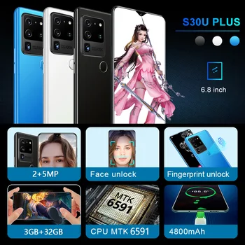 SOYES S30U Plus 6.8 Collu Android 10.0 Heksa Core 4800mAh 3GB 32GB 4G Mobilo Telefonu Globālais Mobilo Tālruni Android