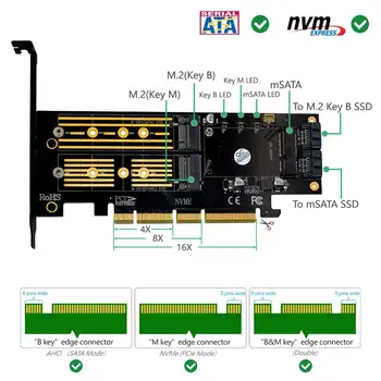 SP jaunu Jaunināšanas Versiju, 3 in 1 Msata un M. 2 NGFF NVME SATA SSD diska PCI-E 4X un SATA3 Adapteris Atbalsta PCIE M. 2 SSD