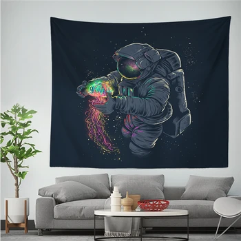 Spaceman Astronauts Sienas Karājas Gobelēns Hipiju Psychedelic Polyestry Iespiesti Gobelēni Guļamistaba Fona Dekors Sienas, Paklāja