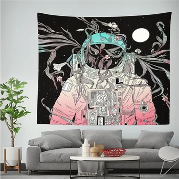 Spaceman Astronauts Sienas Karājas Gobelēns Hipiju Psychedelic Polyestry Iespiesti Gobelēni Guļamistaba Fona Dekors Sienas, Paklāja