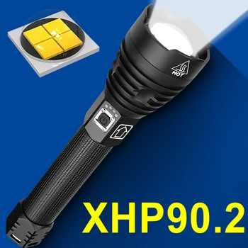 Spilgti XHP90.2 Spēcīgākajiem LED Lukturīti Lāpu XHP90 Taktiskais Lukturītis Lādējamu USB Flash Gaismas 18650 XHP50 LED Laternu