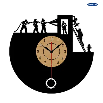 Super Atdzist Jaunas Ielidošanas Vinila Sienas Pulkstenis Ugunsdzēsēji Tēma Mākslas CD Pulkstenis Skatīties Radošo Pulkstenis Dekoratīvās Mājas