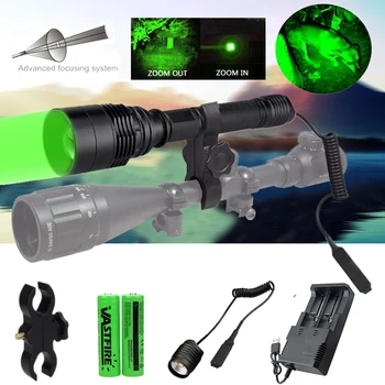 Super Spilgti Zaļā Taktiskais Lukturītis T6 LED Laternu Zoomable Regulējams Fokuss Medību Gaismas Ieroci, ņemot vērā Āra
