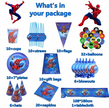Supervaroņu Grupa Krājumi Baloni, Papīra Tases Salmiņiem Vienreizējās Lietošanas Galda Piederumu Komplekts Bērniem Zēns Dzimšanas Dienas Svinības Apdare Spider-Man Puse