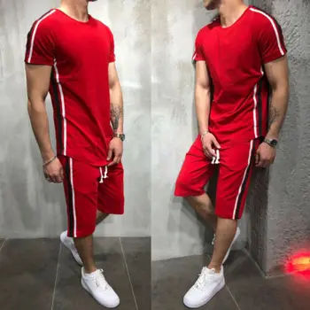 Svītrains 2019. gada Vasarā Jaunu Vīriešu Šorti Ikdienas Tērpi, Sporta Vīriešu Apģērbu Cilvēks Komplekti Bikses Vīriešu sporta krekls Vīriešiem Zīmola Apģērbi