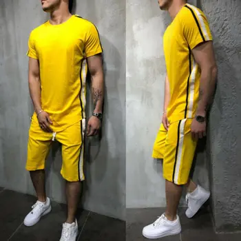 Svītrains 2019. gada Vasarā Jaunu Vīriešu Šorti Ikdienas Tērpi, Sporta Vīriešu Apģērbu Cilvēks Komplekti Bikses Vīriešu sporta krekls Vīriešiem Zīmola Apģērbi