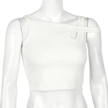Sweetown Cietā Gadījuma Sieviešu Topi Apģērbi Piedurknēm Izdilis Sexy Izgriezt Bralette Kultūraugu Top Vasaras Streetwear Balts