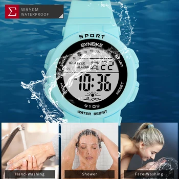 SYNOKE Modes Rozā Sporta Sievietēm Digitālo Skatīties 50m Ūdensizturīgs Zēni Meitenes Studentiem rokas Pulkstenis Modinātājs Dāmas Sieviešu Pulksteņi