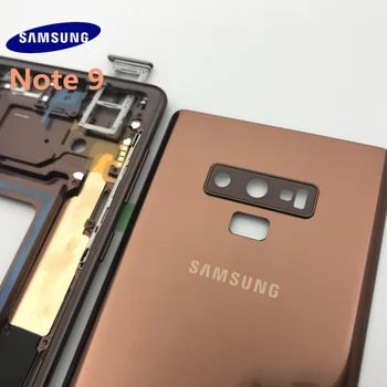 Sākotnējā jauno Samsung Galaxy NOTE 9 N960 N960F Pilna Mājokļu Gadījumā Aizmugurējo Vāciņu Priekšējā Ekrāna Stikla Lēcu+Vidu Rāmis Pilnīgi Daļas