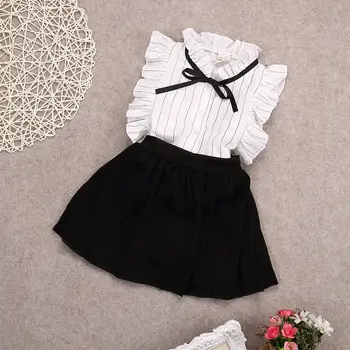 T Krekls Topi Svītrains Kokvilnas Mežģīņu Bantes + Bikses, Svārki Toddler Bērni, Bērni Meiteņu Apģērbu Komplekti Tērpiem Melnas Drēbes Meitenei