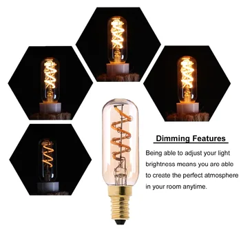 T25 T6 Aptumšojami led Cauruļveida spuldzes Spirāli Edison LED Kvēldiega Spuldzes 3W 2200K E12 E14 220V Retro Vintage Lampada Lampas