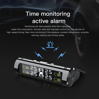 T5 Smart Auto TPMS Riepu Spiediena kontroles Sistēmu, Saules Enerģijas Ciparu LCD Displejs ar Auto Drošības Signalizācijas Salokāms 4 Ārējo Sensoru