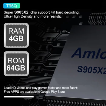 T95Q Smart TV BOX Android 9.0 Amlogic S905X2 Quad core, 4 GB operatīvā ATMIŅA 64G ROM 2.4 G/5G Dual WIFI BT4.1 USB3.0 3D 4K HDR Set Top Box