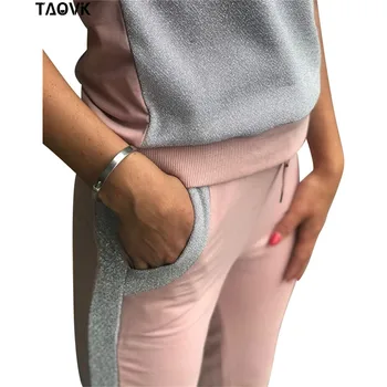 TAOVK Izcili spīdīgi Raibs Kokvilnas Uzvalki Gaiši Zila, fitnesa tracksuit džemperi sporta krekls elsas Komplekti Pavasara Rudens tērpiem