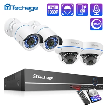 Techage 4CH 1080P HD POE VRR Komplekts CCTV Drošības Sistēmas 2MP IS-Cut Iekštelpu Āra VIDEONOVĒROŠANAS Kupola IP Kamera P2P Video Novērošanas Komplekts