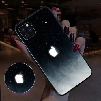 Telefonu Gadījumā Par Apple Logo LED iPhone 12 Pro Max Case 11 X Xr 6 8 7 Plus Gredzenu Gaismas, Skaņas Kontroli, Triecienizturīgs Stikla Vāks Būtiska