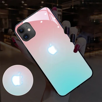 Telefonu Gadījumā Par Apple Logo LED iPhone 12 Pro Max Case 11 X Xr 6 8 7 Plus Gredzenu Gaismas, Skaņas Kontroli, Triecienizturīgs Stikla Vāks Būtiska