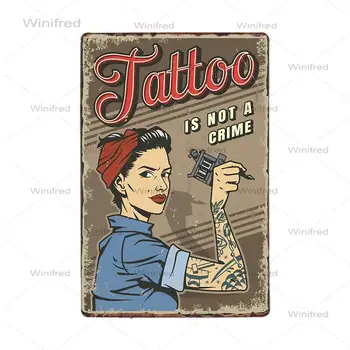 Tetovējums Veikals Metāla Zīmju Plāksnes Dekoru Plakātu Vintage Metāla Skārda Zīme, Studio Sienas Dekori Bārs, Krogs, Klubs Cilvēks Ala Dekoratīvās Plāksnes