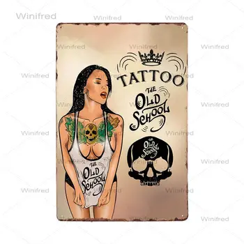 Tetovējums Veikals Metāla Zīmju Plāksnes Dekoru Plakātu Vintage Metāla Skārda Zīme, Studio Sienas Dekori Bārs, Krogs, Klubs Cilvēks Ala Dekoratīvās Plāksnes
