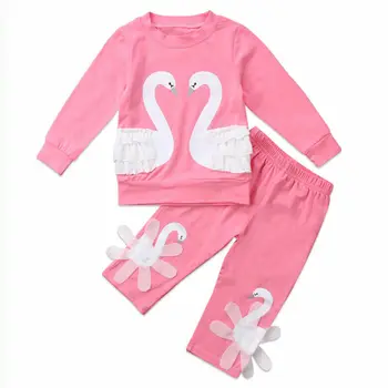 Toddler Bērniem, Baby Meitene Apģērbs, Apģērbu Gulbis T-krekls Topi+Garās Bikses 2PCS Set Karikatūra Zoss apģērbu komplekts