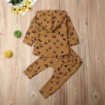 Toddler Bērniem, Bērnu, Zēnu, Meiteņu Apģērbu Komplekti Jaundzimušā Bērna Leopards Drukāt Garām Piedurknēm Hoodies Sporta Krekli+Bikses Tērpiem, Treniņtērpi