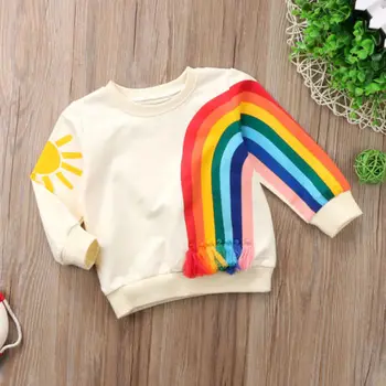 Toddler Bērniem, Meitenēm ar garām Piedurknēm Džemperis Rainbow Pušķis T-krekls Topi Kokvilnas Outwear Kapuci Topi Rudens Drēbes