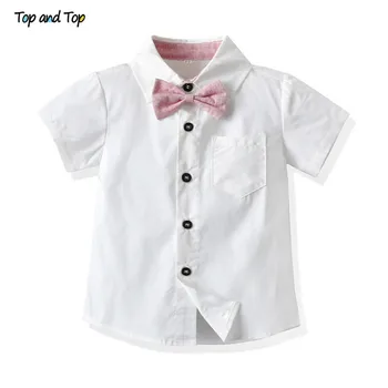 Top un Top Toddler Zēnu Apģērba Komplekts Jaundzimušo Kungs Uzvalkā ar Īsām Piedurknēm Bowtie Krekls+Zeķu Bikses Gadījuma Puiku Drēbes