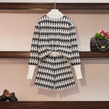 Tracksuit Sieviešu Modelis Žakarda Adījumu Tērpi 2020. Gada Pavasarī, Rudenī Jaunu Puse augstu uzrullētu apkakli ar garām Piedurknēm Džemperis un Šorti 2 gabals Komplekti