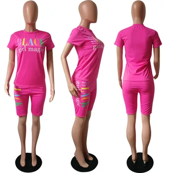 Tracksuit sieviešu sportwear divas gabals, kas gadījuma Vēstuli Izdrukāt īsām piedurknēm crop topi, T-krekls, bikses, uzvalks apģērbs joggers fitnesa