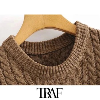 TRAF Sieviešu Modes Dobi Ārā Apgriezti, Trikotāžas Džemperis Vintage Strapless ar garām Piedurknēm, Sieviešu Džemperi Šiks Topi