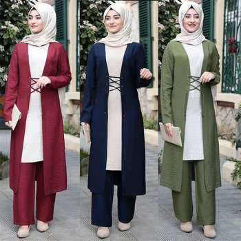 Trīs Gabals Abaya turku Kimono, Topi, Bikses Musulmaņu Kleita Abayas Hijab Drēbes, Dubaija Caftan Kaftan Islami Apģērbi Sievietēm Modes