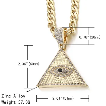 Trīsstūra Ēģiptes Piramīdas Kaklarotas&Kulons ar kubas ķēdes Ledus No 
