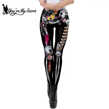 [Tu esi Mans Noslēpums] Klasiskais Skelets Zeķes Sievietēm Steampunk Vintage Rīku Leggins Fitnesa, Slim Bikses Halloween Gothic Leggin
