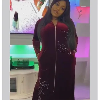 Tumšā Rudens Ziemas Sievietes Ar Garām Piedurknēm Gadījuma Kleita Dimantu Abaya Musulmaņu Maxi Drēbes Zaudēt Puse Kleita Dubaija Kaftan Plus Lieluma