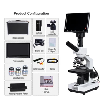 TV tips Profesionālo Lab spermas bioloģisko HD Binokulāro mikroskopu, zoom 2000X + USB 5MP elektronisko digitālo okulāru +7-collu LCD