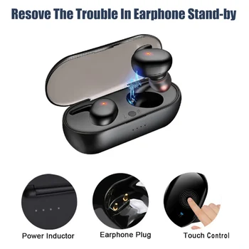 TWS Bezvadu Bluetooth Austiņas Sporta Portatīvo Bezvadu 5.0 Bluetooth Touch Earbuds 3D Stereo Skaņas Austiņas Ar Mikrofonu