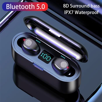 TWS Mini Bluetooth Bezvadu 5.0 Austiņas Sporta IPX7 Ūdensizturīgs 2000 mAh HiFi Stereo Skaņas Austiņas, kas Earbuds austiņas