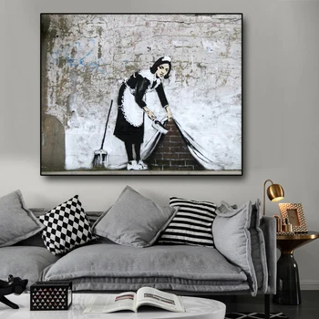 Tīrīšanas Istabene ar Banksy Sienas Mākslas Dekori Gleznas Plakāts un Drukāt Audekls Krāsošana Dekoratīvie Attēlu, viesistaba, Mājas Dekoru