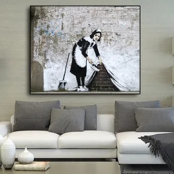 Tīrīšanas Istabene ar Banksy Sienas Mākslas Dekori Gleznas Plakāts un Drukāt Audekls Krāsošana Dekoratīvie Attēlu, viesistaba, Mājas Dekoru