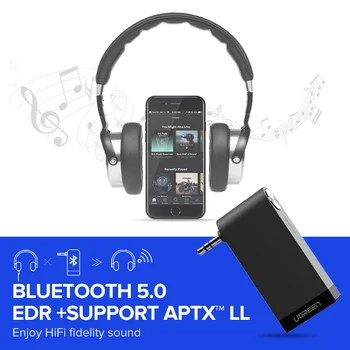 UGREEN Bluetooth Uztvērējs aptX LL 5.0 Automašīnas Aux 3.5 mm Stereo brīvroku Automašīnas Komplektu Mājās TV Auto Stereo Austiņas Audio Adapteri