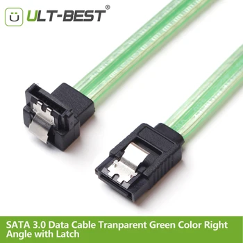 ULT-Labākais 10PCS/Daudz 50CM SATA 3.0 III SATA3 7pin Kabeļu 6Gb/s SSD taisnā Leņķī Kabeļi HDD, Cietā Diska Kabeli Caurspīdīga Zaļa