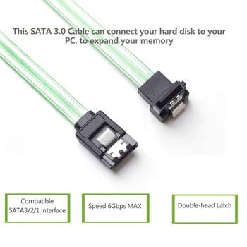ULT-Labākais 10PCS/Daudz 50CM SATA 3.0 III SATA3 7pin Kabeļu 6Gb/s SSD taisnā Leņķī Kabeļi HDD, Cietā Diska Kabeli Caurspīdīga Zaļa